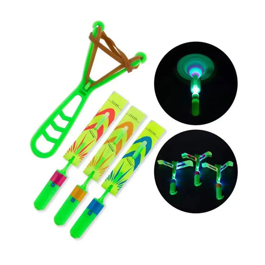 5PCS LED Slingshot Flying Copters Light-Up Arrow Rocket Toys, Outdoor Party Favors Glow in The Dark Helicopters for Kids