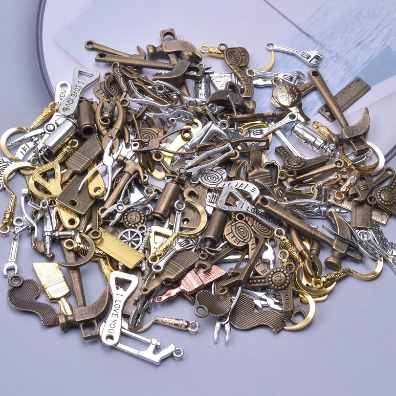 20PCS Steampunk Charm Alloy Tools Mixed Antique Bronze Spanner,Ruler,Hammer Pendants DIY Craft Jewelry Making Supplies Accessory