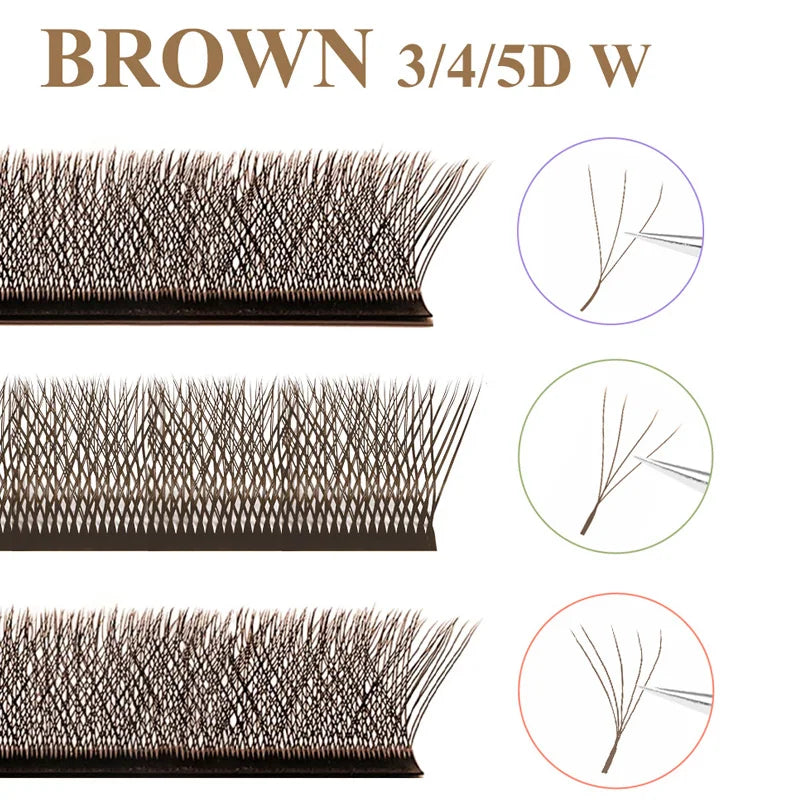DIYDAY Brown 3D 4D 5D W-Shaped Eyelashes Easy Apply Premade Fan Lashes Natural Soft W Style False Mink Eyelash Extension