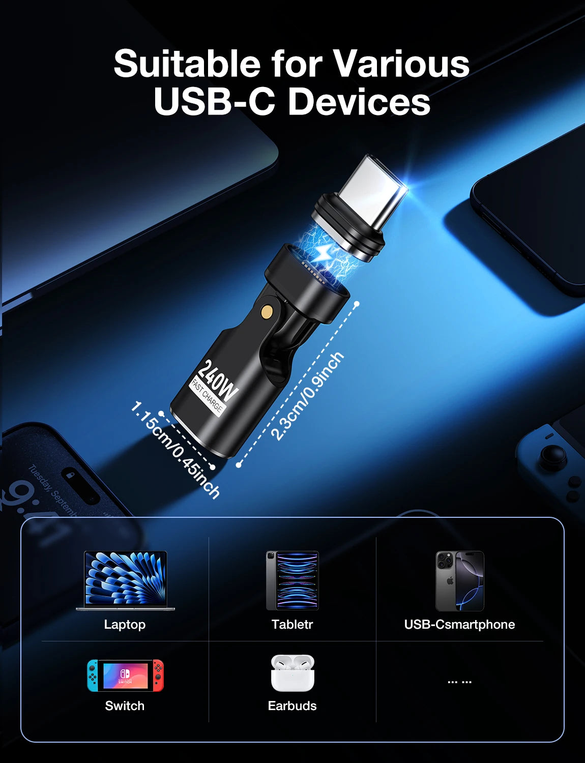 AUFU 240W Type C Adapter 16Pin USB-C to Type-C Fast Charging Cable Magnetic USB C Female Converter for Macbook iPhone 16 15 Xiao