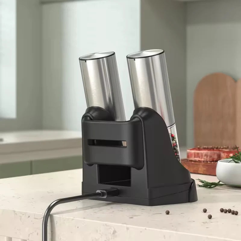 1/2 Pcs Electric Automatic Salt & Pepper Grinder with Spice Mill Storage Bins Kitchen Adjustable Grinding Tool