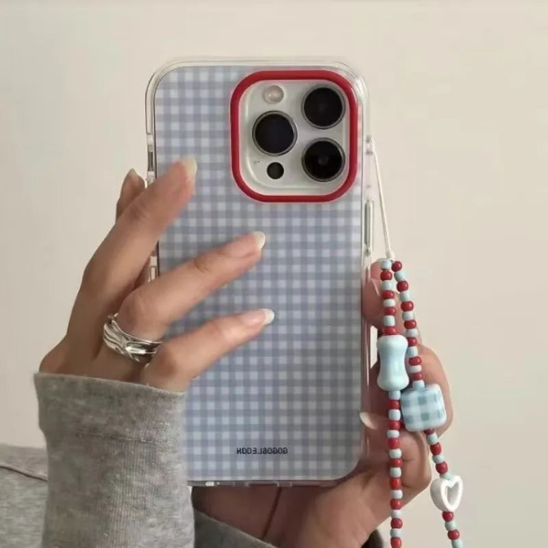 Fashion Blue Checkered Grid Pattern Phone Case For iPhone 17 Pro 16 15 14 13 12 11 Pro Max 16e X XR XS Max 7 8 Plus Soft Cover
