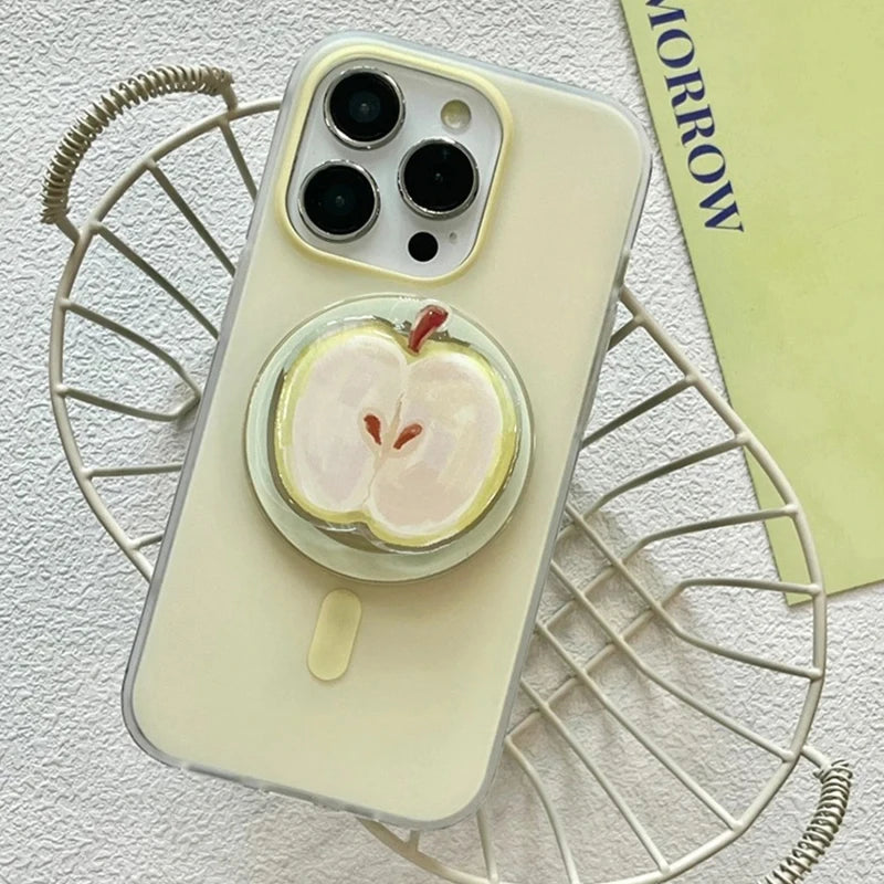 Korean Cute Cartoon Apple Magnetic Phone Holder for Magsafe Phone Shell Grip-Tok Griptok Cell Stand for iPhone 16 15 14 13 12