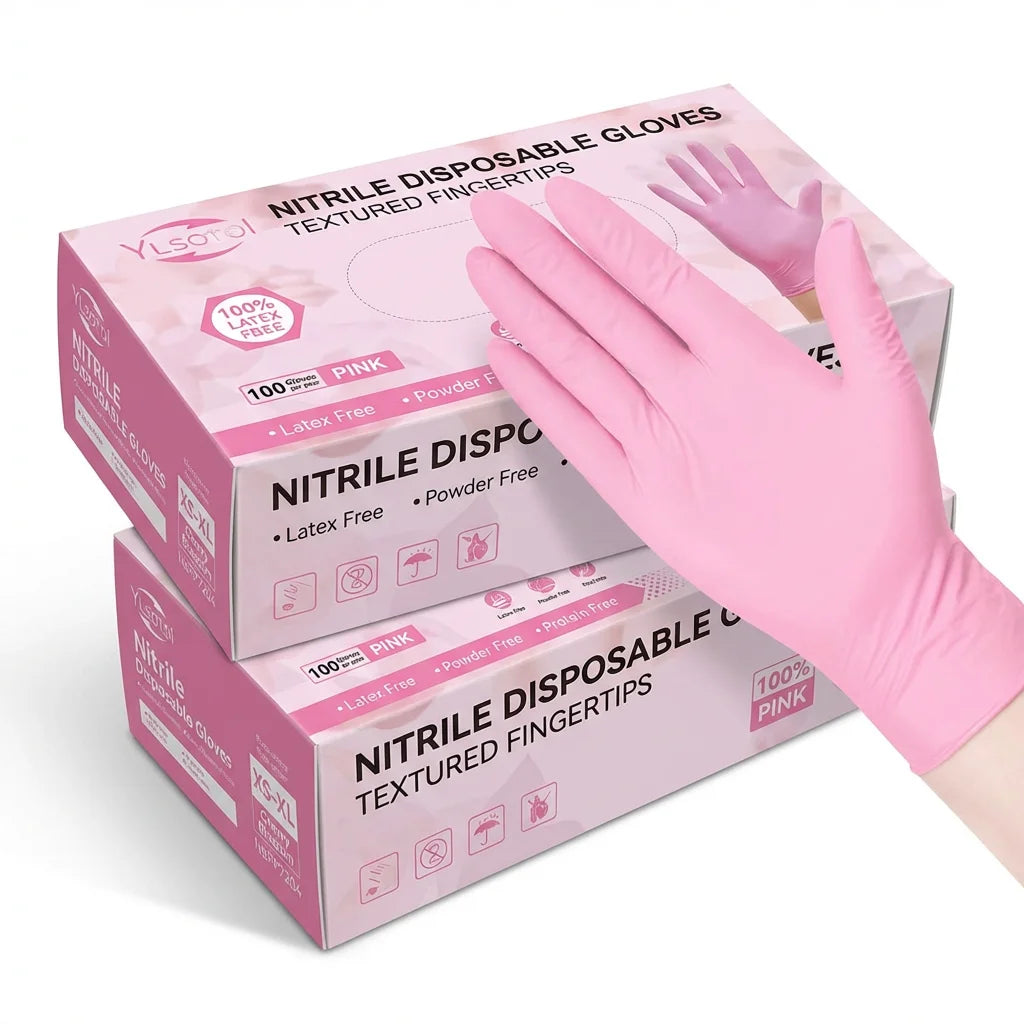 100Pcs Pink Nitrile Gloves - Slim Fit, Lightweight & Flexible, Multi-Scene Use (Kitchen, Nail Salon, Pet Care)