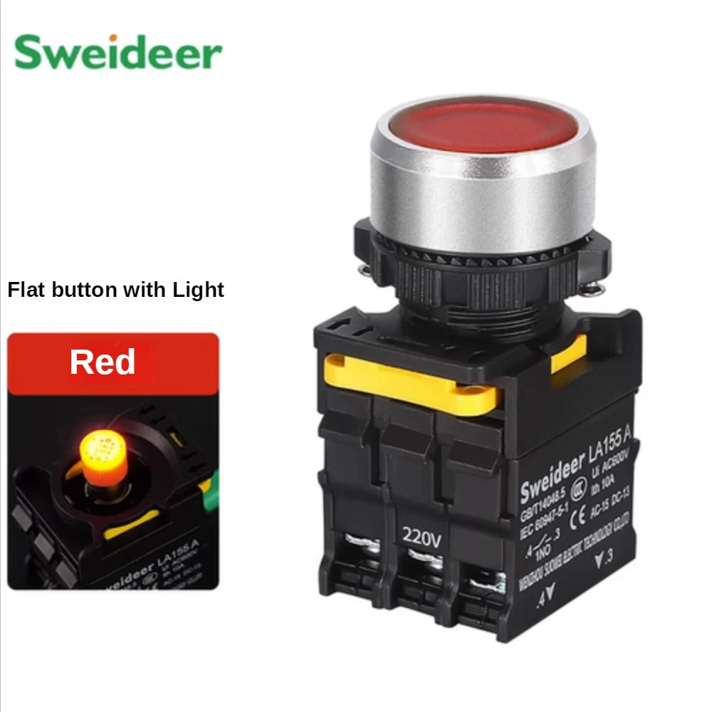 Waterproof Button Switch with LED 22mm Momentary Reset Self Locking Power Push Button Switch with Light 12V 24V 220V 10A 1NO