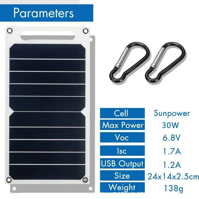 Waterproof 30W Solar Charging Panel 6.8V With USB Port Portable Power Supply for Camping Hiking Mobile Devices