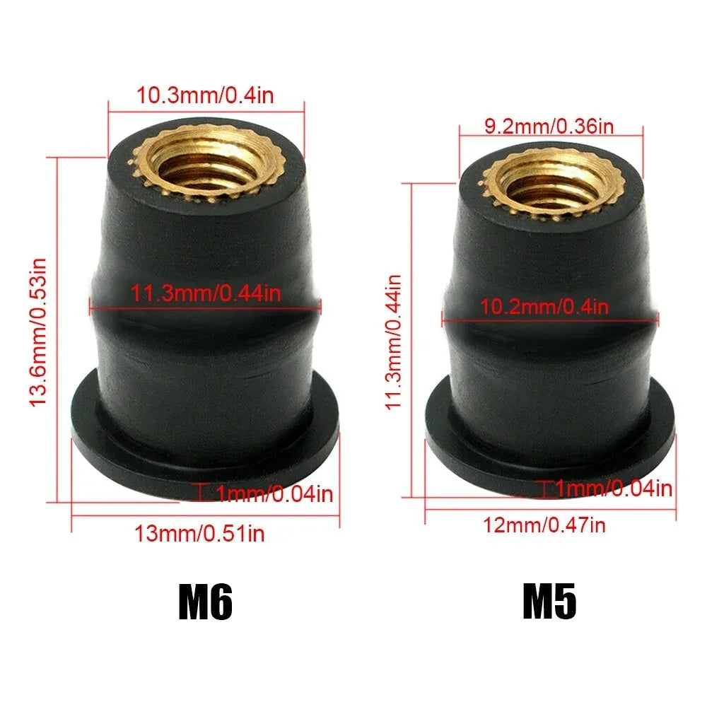 30PCS M5 M6 Motorcycle Windscreen Windshield Bolts Screws Set Metric Rubber Well Nut Fastener for Honda Suzuki Yamaha Kawasaki