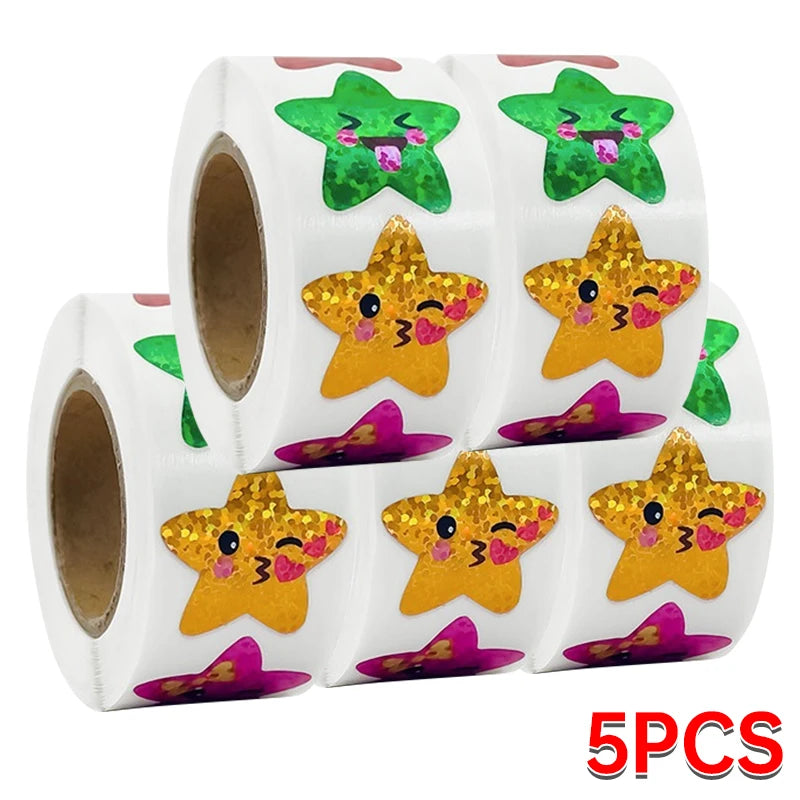 500/1000PCs Colorful Star Adhesive Stickers Kawaii Animal Scrapbook Reward Sticker Roll Labels for Kids Gift DIY Art Supplies