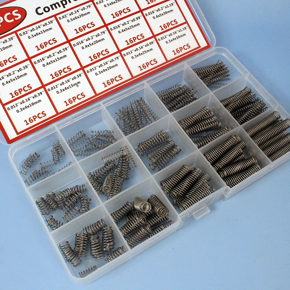 Professional 240pcs Springs Assortment Kit with 15 Sizes Stainless Steel Galvanized Mini Compression/Extension/Torsion Springs