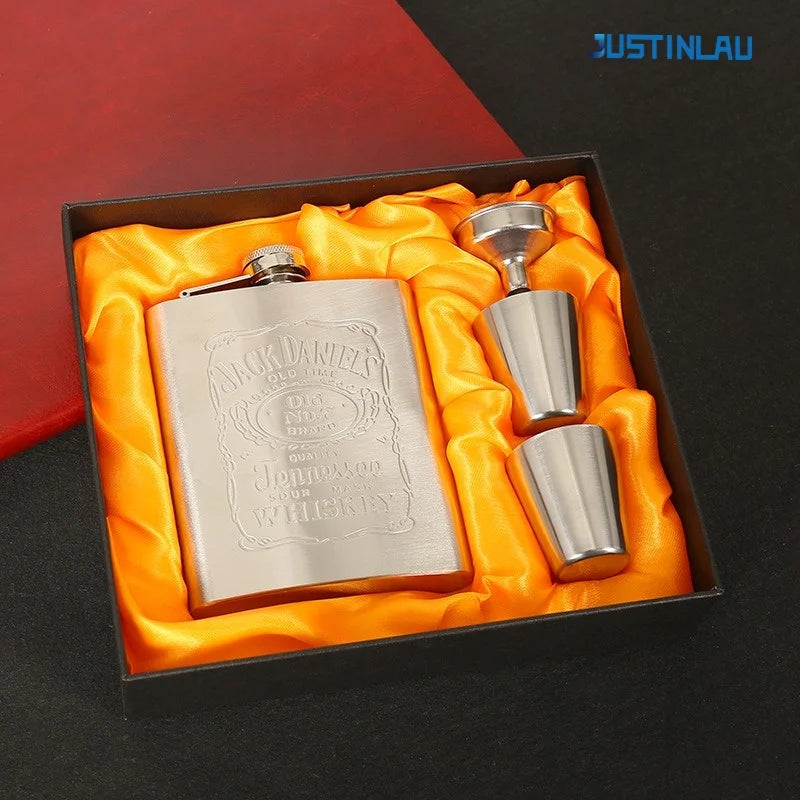 JUSTINLAU 7/8oz Portable Pocket Hip Flask Stainless Steel Whisky Flask Drink Alcohol Container Gift Box Vodka Drinking Bottles