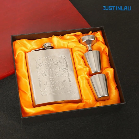 JUSTINLAU 7/8oz Portable Pocket Hip Flask Stainless Steel Whisky Flask Drink Alcohol Container Gift Box Vodka Drinking Bottles