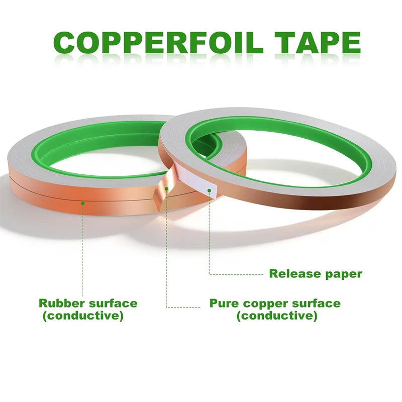 3/5/10mm x 20M Copper Foil Tape Double-Sided Conductive For EMI Shielding Stained Glass Soldering Electrical Repairs Grounding