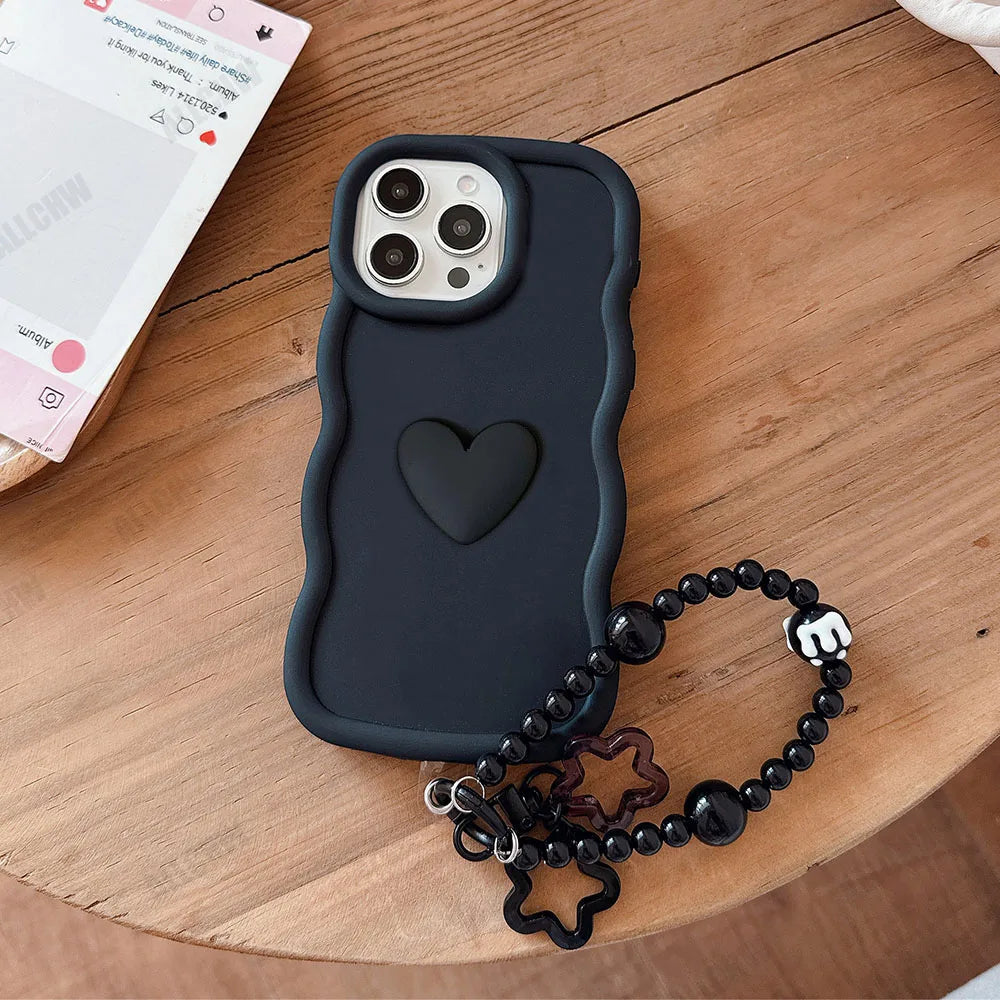 3D Love Heart Wave Border Soft Case For iPhone 16 15 14 Plus 13 12 11 Pro Max X XR XS MAX 6S 6 7 8 Plus SE2 SE3 SE 2020 Cover