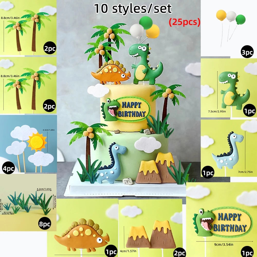 Jurassic Dinosaur Cake Topper Tyrannosaurus Rex Triceratops Pterosaur for Kids Happy Birthday Party Decoration Baby Shower Decor
