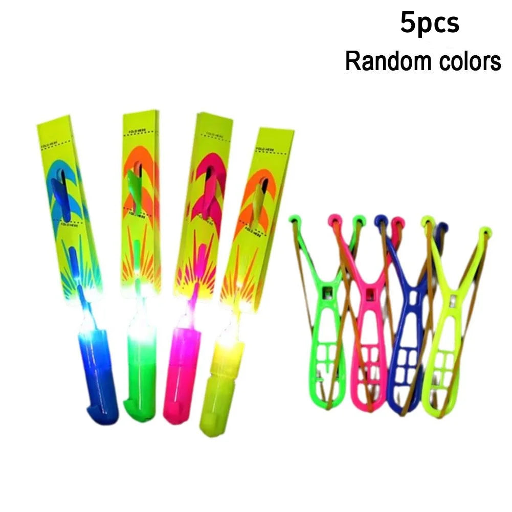 5PCS LED Slingshot Flying Copters Light-Up Arrow Rocket Toys, Outdoor Party Favors Glow in The Dark Helicopters for Kids