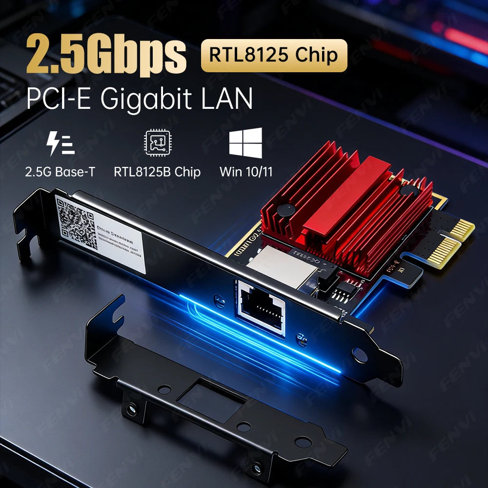 2.5G PCIE To RJ45 Network Card RTL8125B Chip 100/1000Mbps 2.5Gbps Gigabit Ethernet Wired LAN Controller Adapter For Win7/8/10/11