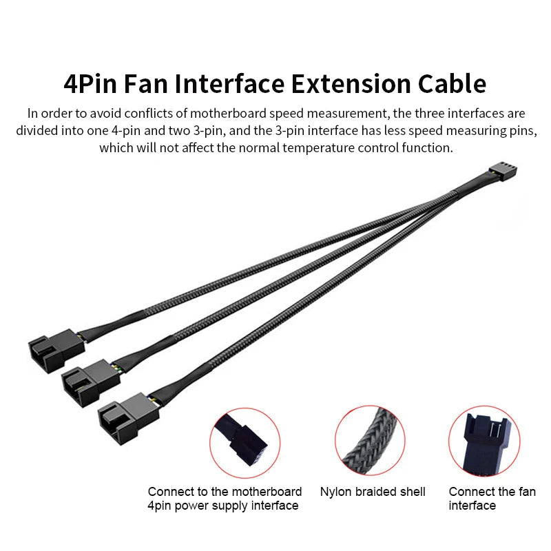 Teucer 12V/4Pin PWM Black/White Adapter Cable 1 to 1/2/3/4 Computer CPU Cooler Fan Splitter PC Chassis Fan Extension Power Cable
