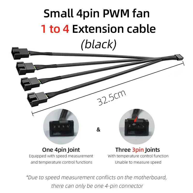 Teucer 12V/4Pin PWM Black/White Adapter Cable 1 to 1/2/3/4 Computer CPU Cooler Fan Splitter PC Chassis Fan Extension Power Cable