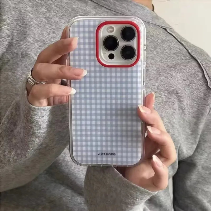 Fashion Blue Checkered Grid Pattern Phone Case For iPhone 17 Pro 16 15 14 13 12 11 Pro Max 16e X XR XS Max 7 8 Plus Soft Cover