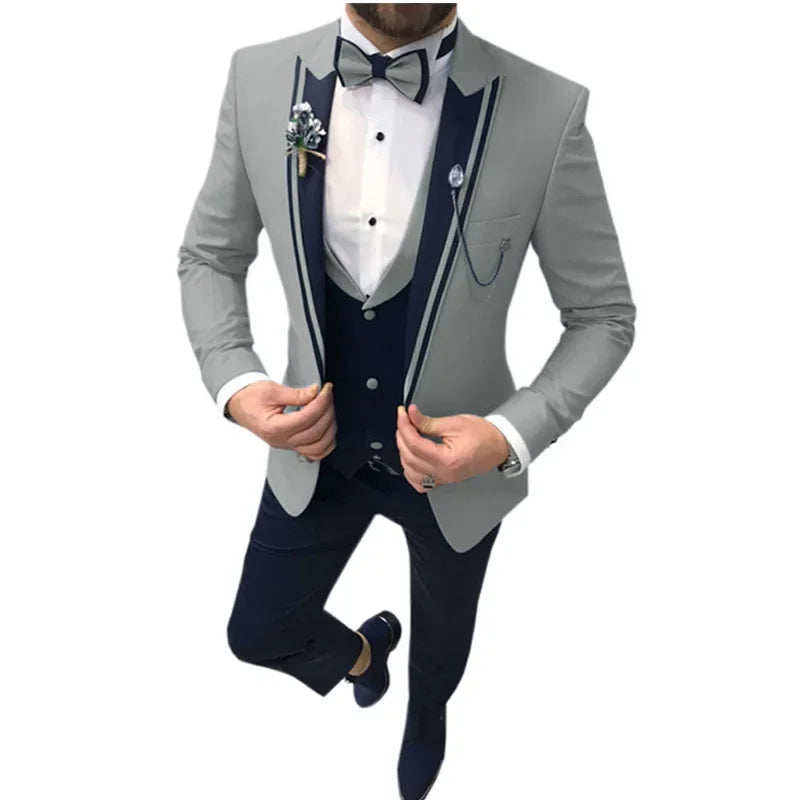 New Casual Fashion Men's Suit Three-piece Set (top + Vest + Pants) Lapel Slim Wedding Ceremony Groom Best Man Suit Men's Suit
