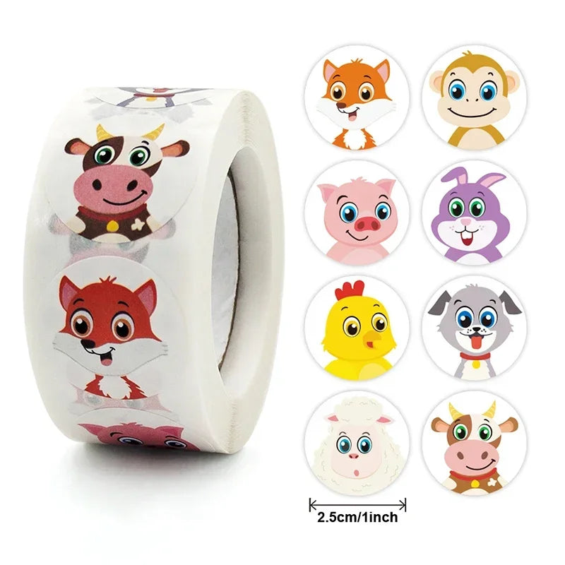 500/1000PCs Colorful Star Adhesive Stickers Kawaii Animal Scrapbook Reward Sticker Roll Labels for Kids Gift DIY Art Supplies