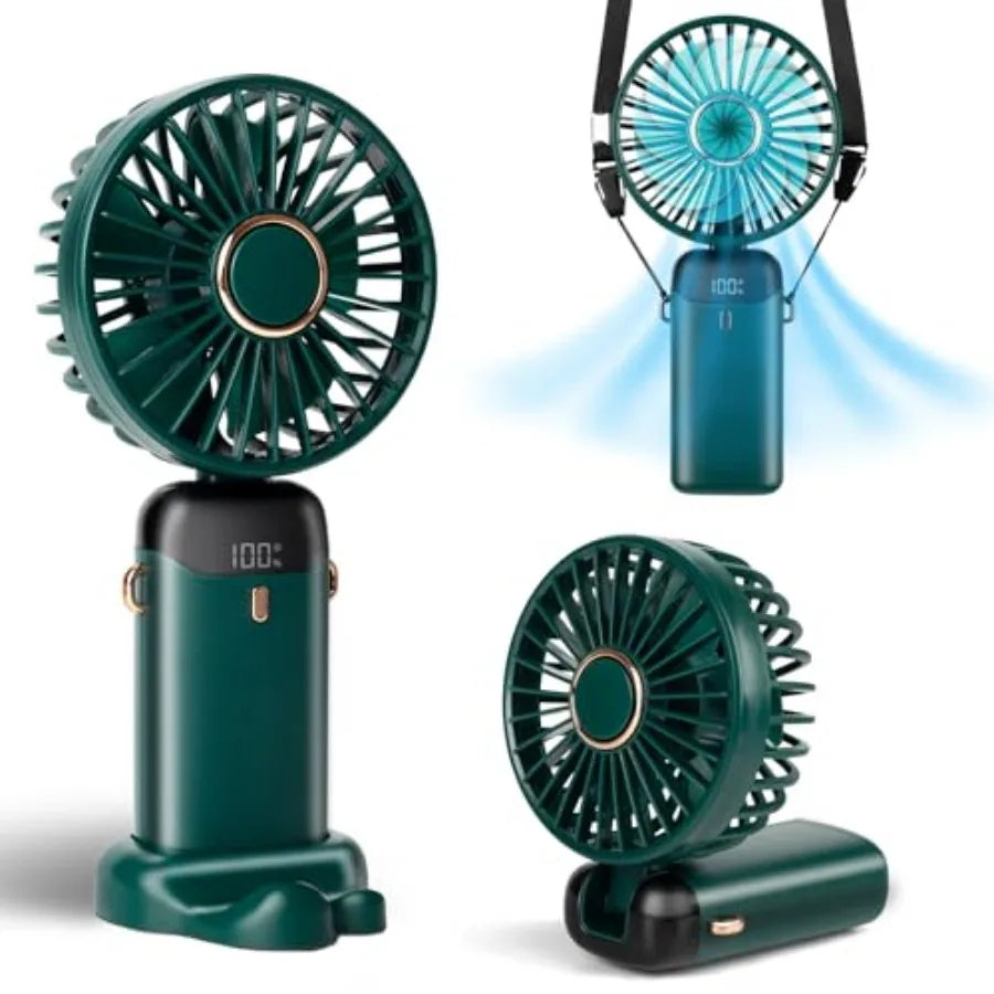 Portable Handheld Fan, 12 hours, Upgrade 3200mAh Portable Fan with LED Display, 90° Foldable, 5 Speed Wind, Hand Held/Neck/Desk