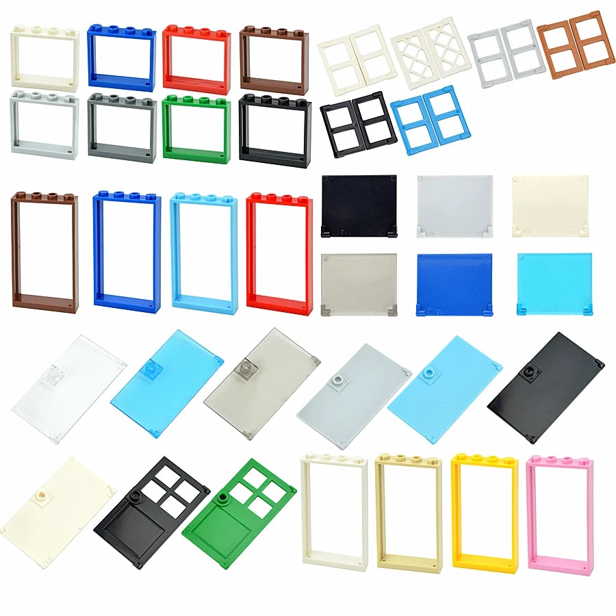 City Window Building Blocks MOC House Door Frame Glass Bricks Parts Compatible 60594  60616 60621 60596 MOC Educational Parts Fo