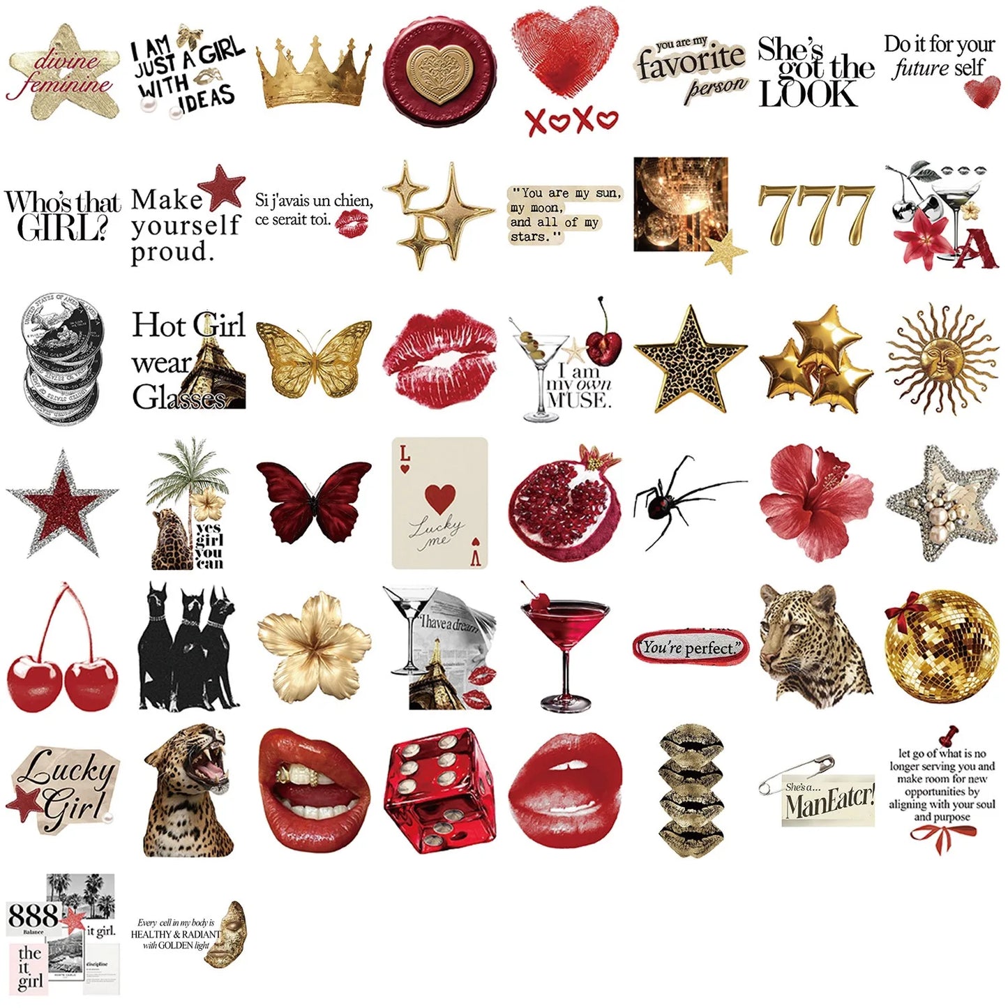 50/100pcs Cute Y2K Golden Silver Lucky Girl Stickers Decals For Phone Laptop Notebook Suitcase Skateboard DIY Aesthetic Sticker