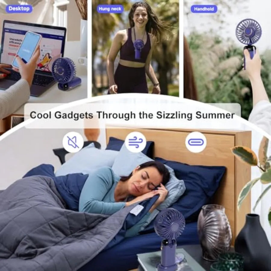Portable Handheld Fan, 12 hours, Upgrade 3200mAh Portable Fan with LED Display, 90° Foldable, 5 Speed Wind, Hand Held/Neck/Desk