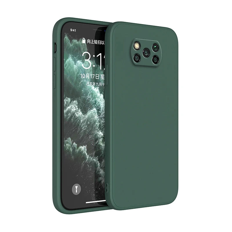 New Square Liquid Silicone Case for Xiaomi POCO X3 Pro NFC X3Pro X3NFC Shockproof Soft Cover Coque