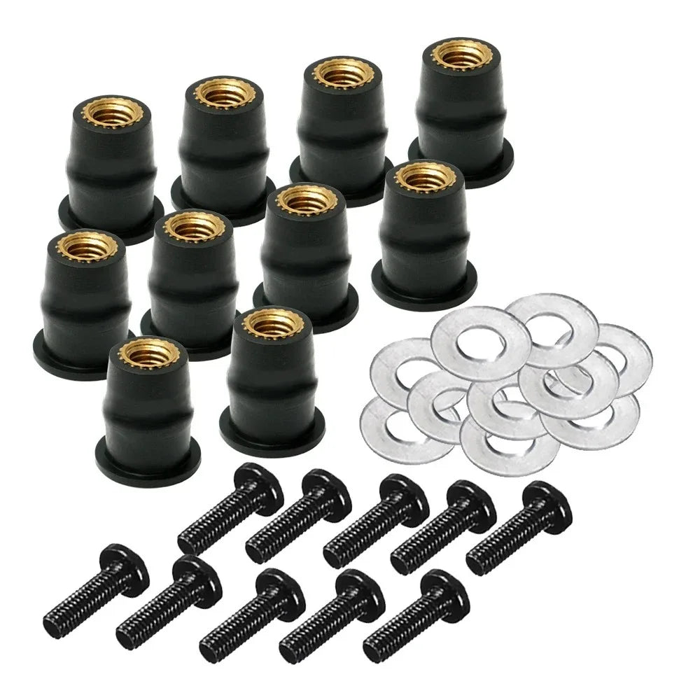 30PCS M5 M6 Motorcycle Windscreen Windshield Bolts Screws Set Metric Rubber Well Nut Fastener for Honda Suzuki Yamaha Kawasaki