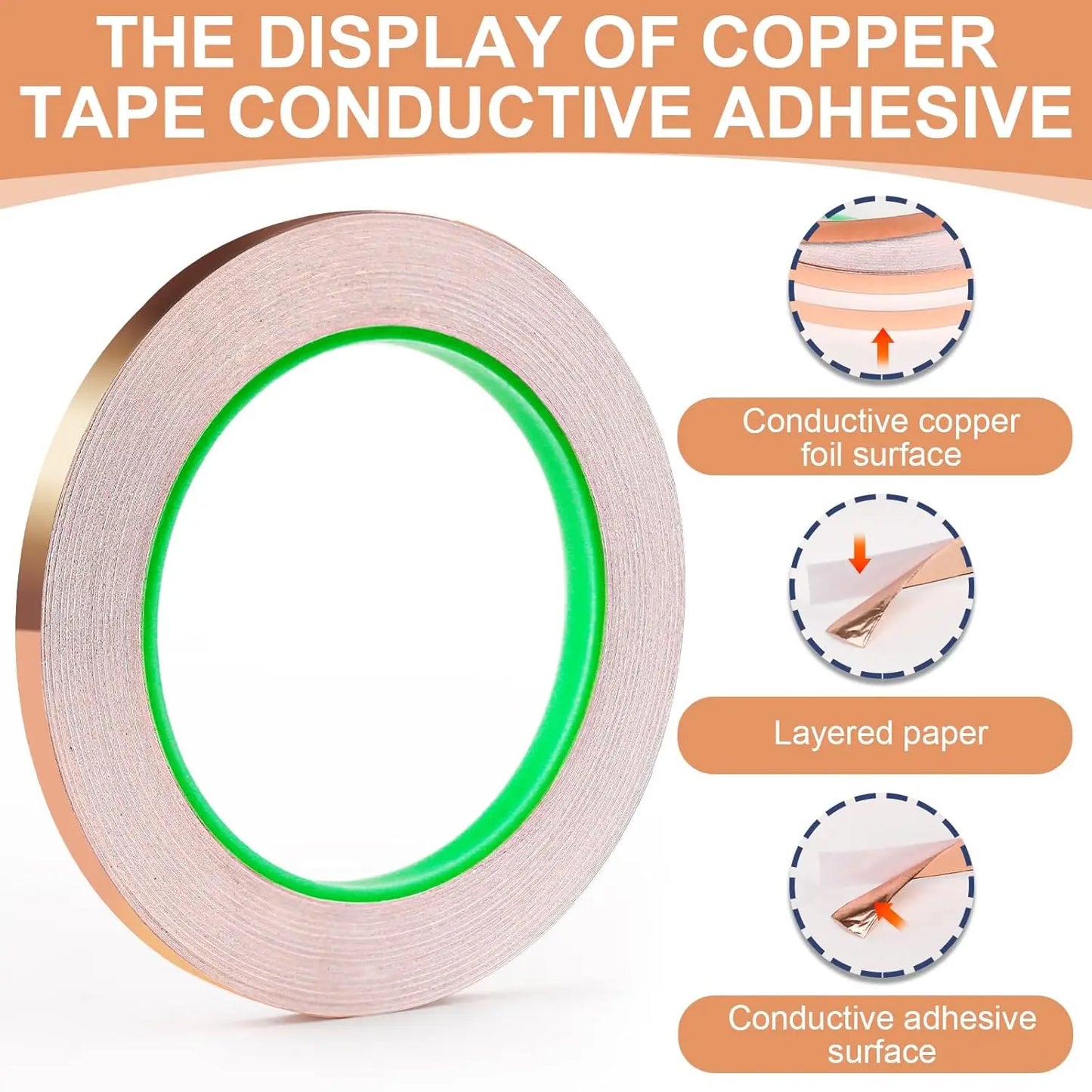 Double-Sided Copper Tape Conductive Copper foil tape for Stained Glass Conductive Tape for Guitar EMI Shielding Crafts