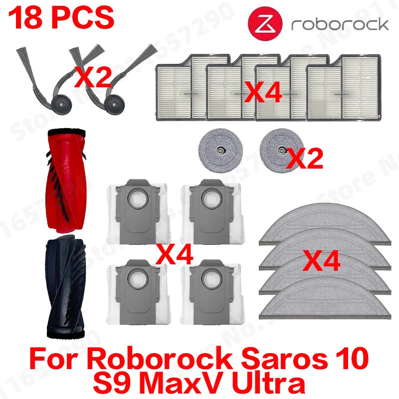 Replacement Parts Compatible for Roborock Saros 10 / S9 MaxV Ultra Main Roller Side Brush HEPA Filter Mop Cloth Dust Bag