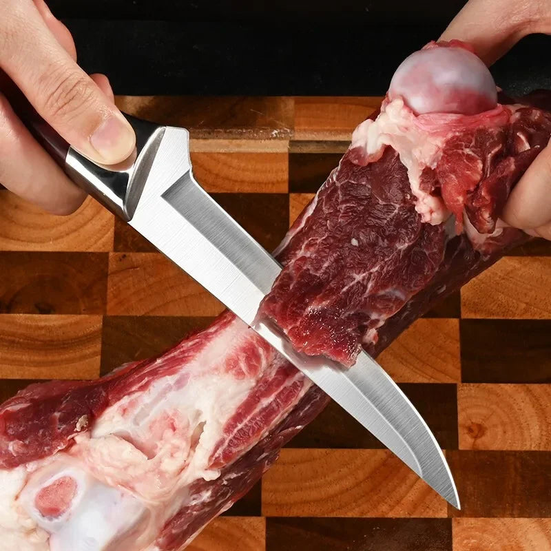 Stainless Steel Kitchen Meat Cleaver Boning Knife Fruit Paring Knife Plastic Handle Pork Beef Sheep Fish Cutter Knife with Cover