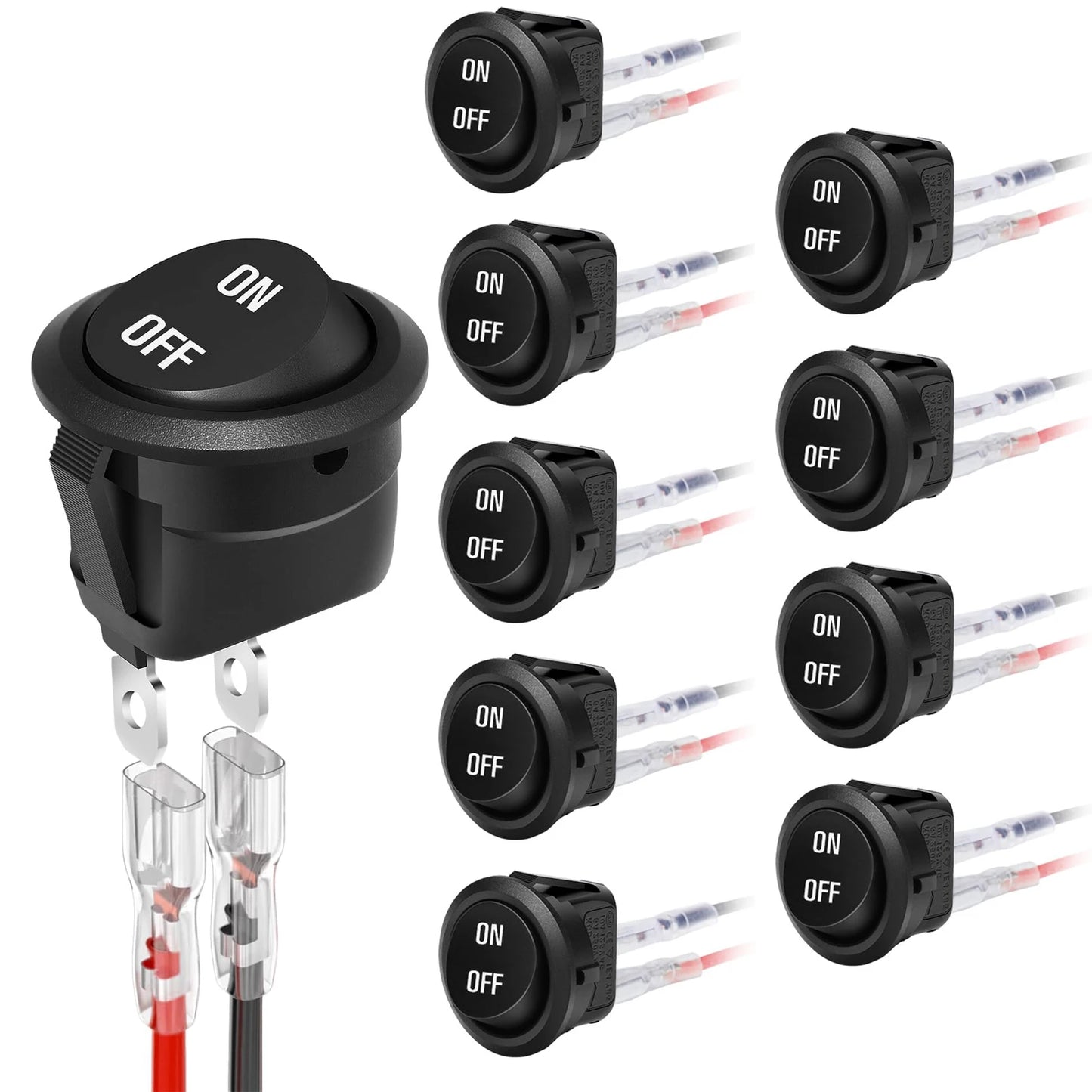 2/5/10Pcs 12V Round Rocker Switch ON/Off SPST 2Pin Toggle Switch with Wires 6A/250V 10A/125V AC for Automotive Boat Etc