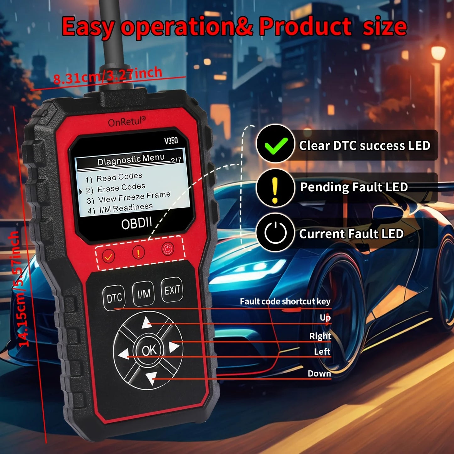 Advanced Obd2 Scanner V350 - Handheld Diagnostic Tool for All Vehicles, Reads Engine Faults, Tests Battery, Analyzes and Tests Engine Performance, 350+ Readiness Check Codes, Dtc Book, 35, 901+ Readiness Check Codes, Vehicle