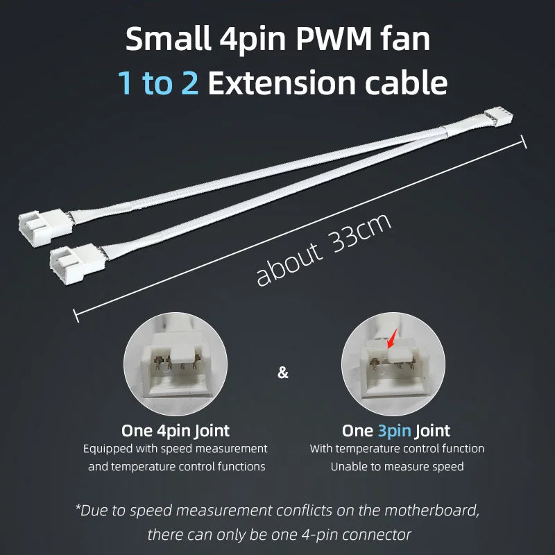 Teucer 12V/4Pin PWM Black/White Adapter Cable 1 to 1/2/3/4 Computer CPU Cooler Fan Splitter PC Chassis Fan Extension Power Cable