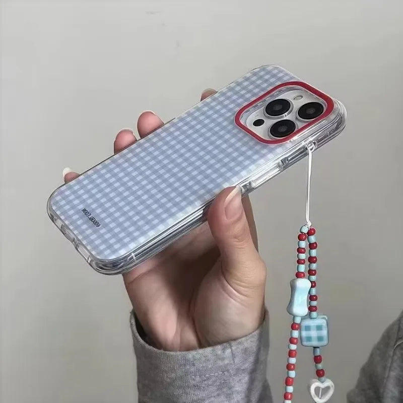 Fashion Blue Checkered Grid Pattern Phone Case For iPhone 17 Pro 16 15 14 13 12 11 Pro Max 16e X XR XS Max 7 8 Plus Soft Cover