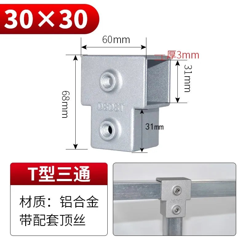 20/25/30mm Square Tube Connectors Galvanized Aluminum Alloy Square Tube Connector Tee Fasteners Square Steel Fixed Clips