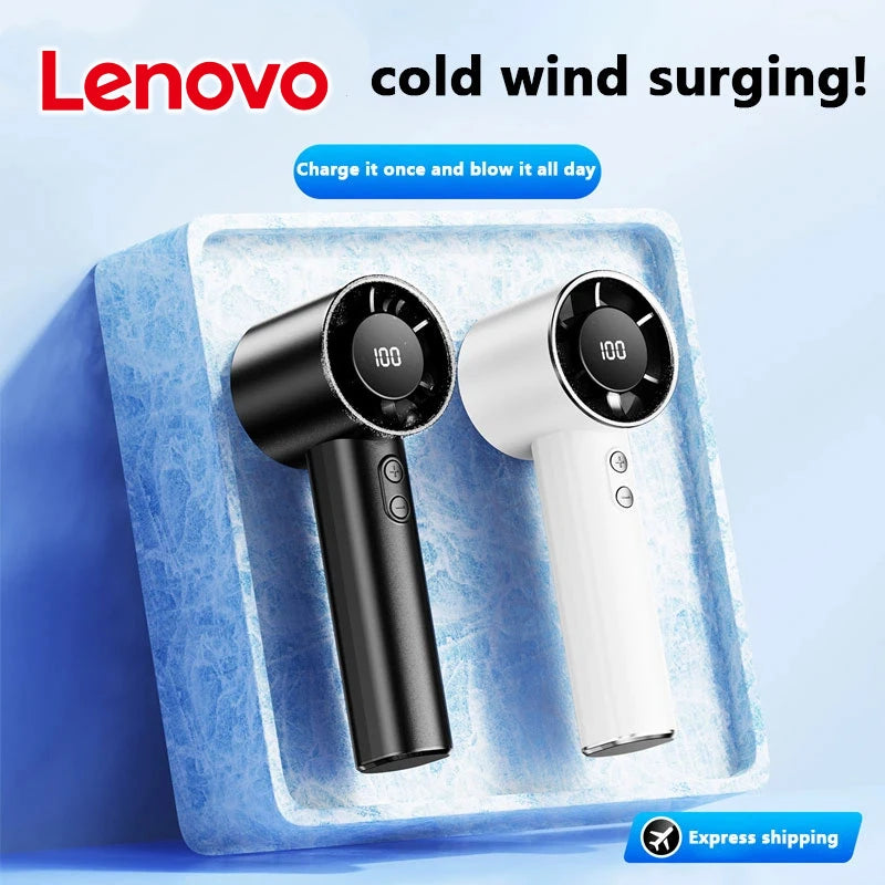 Lenovo 100 levels Handheld Eletric Turbo Fan Portable USB Fold Neck Fan Fast Cooling Semiconductor Tech Outdoor Camping Office