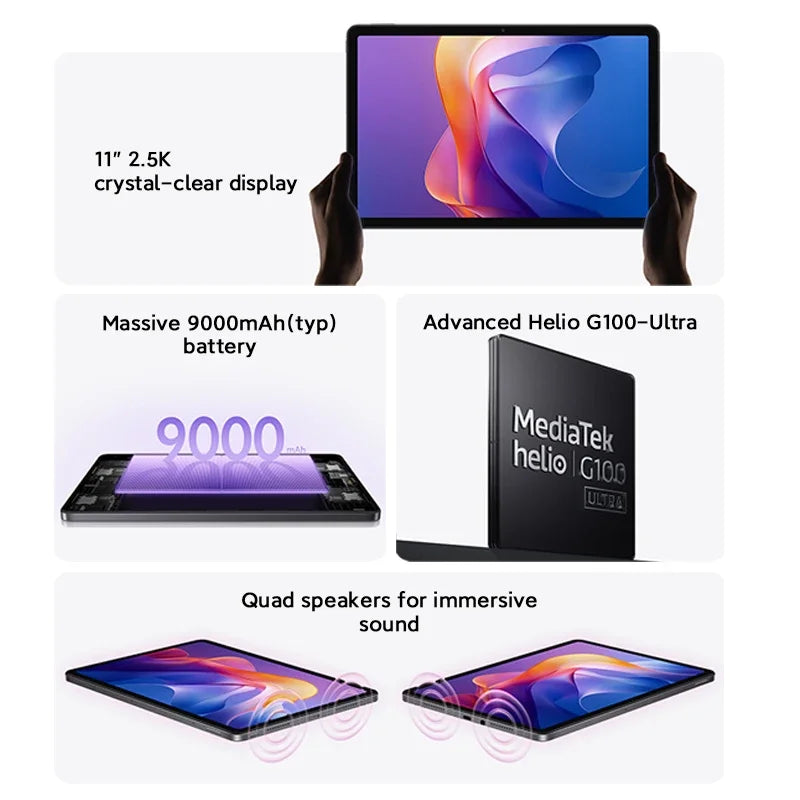Global Version Xiaomi Redmi Pad 2 Advanced Helio G100-Ultra 11' 2.5K Crystal-Clear Display 9000mAh Battery 18W Fast Charging
