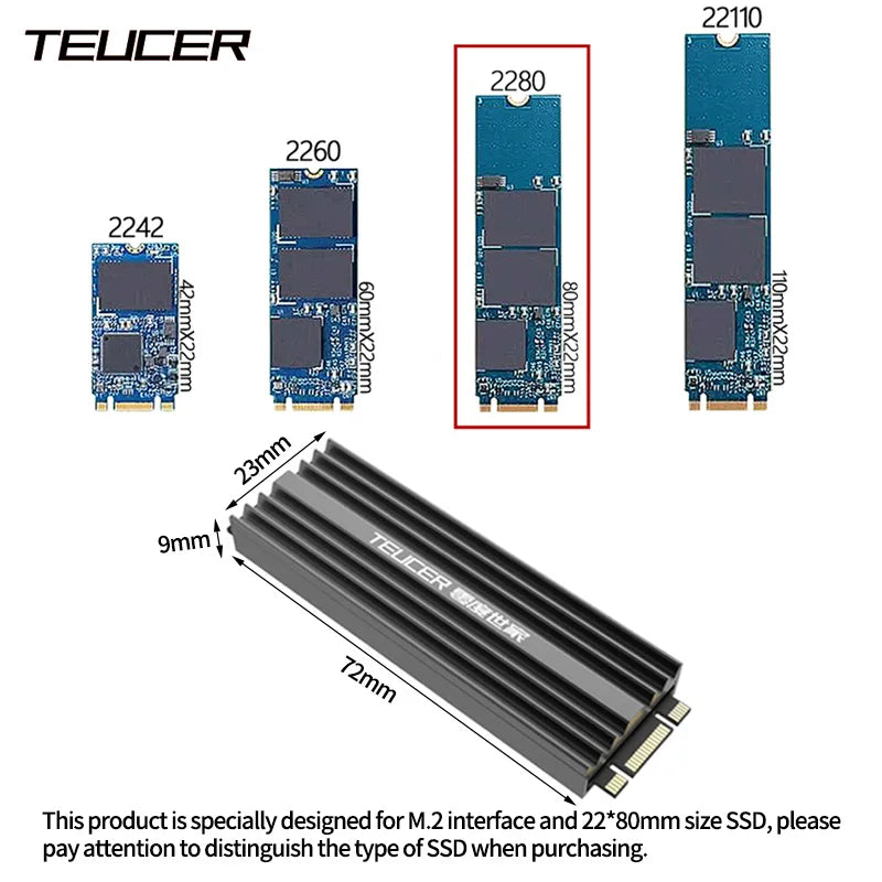 TEUCER M.2 SSD NVMe Heat Sink M2 2280 Solid State Hard Disk Aluminum Heatsink Gasket with Silicone Thermal Pad PC Accessories