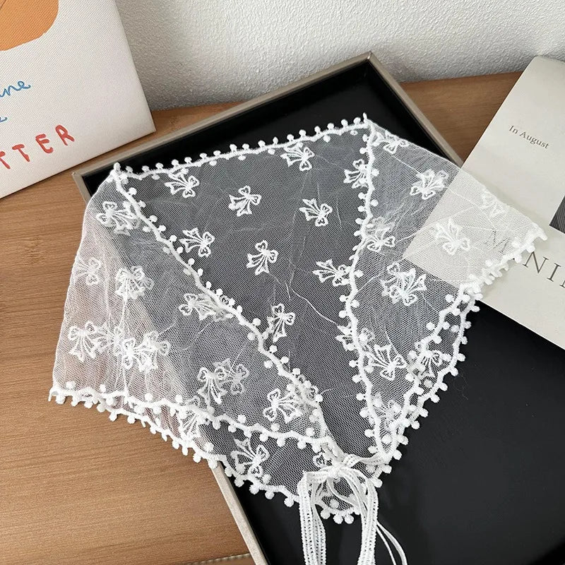 Women's Thin Style Lace Triangular Scarf Summer French Style Headscarf Headband Silk Scarf Retro Decoration Countryside Style