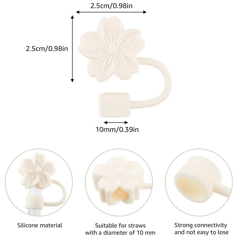 Straw Cover Cap for stanley Cup 3Pcs Begonia Flower Dust-Proof straw Toppers 10mm Reusable silicone straw Tips Lids Party Decor