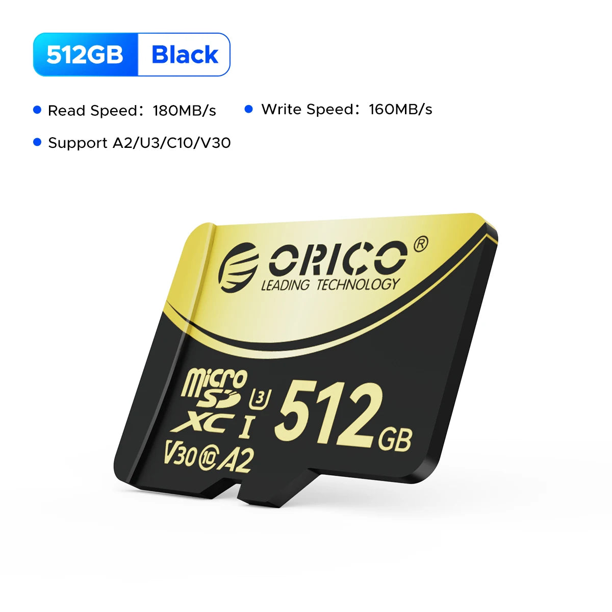 ORICO V3 256GB microSDXC UHS-I Memory Card, 180MB/s Read 160MB/s, 4K UHD Recoding, U3, Class10, V30, A2, Micro SD for Drone