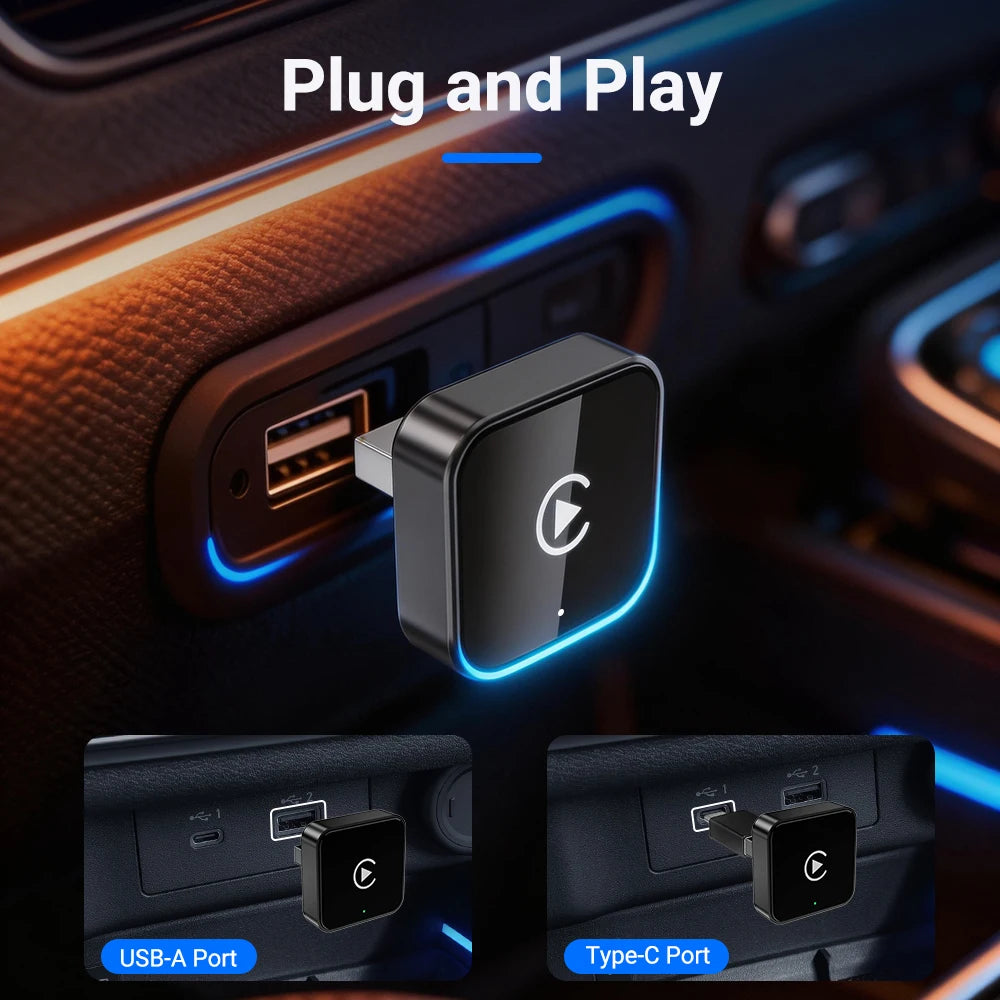 Mini 2 In 1 CarPlay Wireless Adapter, Universal Android Auto Dongle for Car Entertainment System, Portable Lightweight Durable M