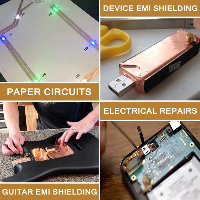 3/5/10mm x 20M Copper Foil Tape Double-Sided Conductive For EMI Shielding Stained Glass Soldering Electrical Repairs Grounding