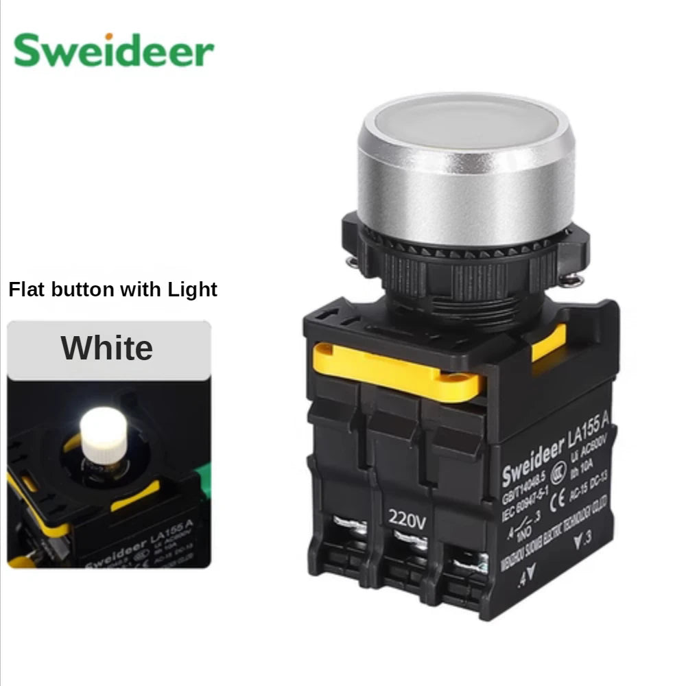 Waterproof Button Switch with LED 22mm Momentary Reset Self Locking Power Push Button Switch with Light 12V 24V 220V 10A 1NO