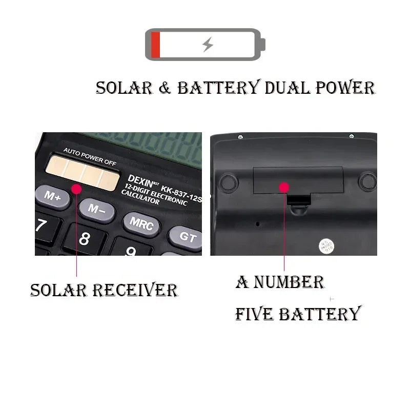12 Digits Solar & Battery Dual Power Calculator Large LCD Display for Home Office School Finance Accounting Tools Calculator