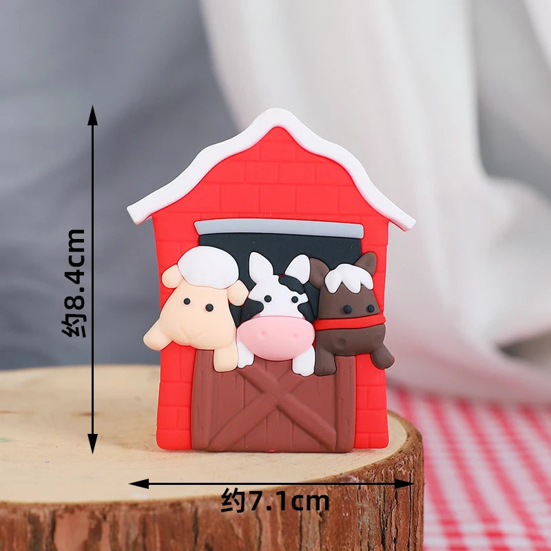 Farm Critters Cake Topper Yaks Ponies Sheep Piglets Chickens Farm Greenhouse Wooden House Boy Girl One Birthday Cake Decorations
